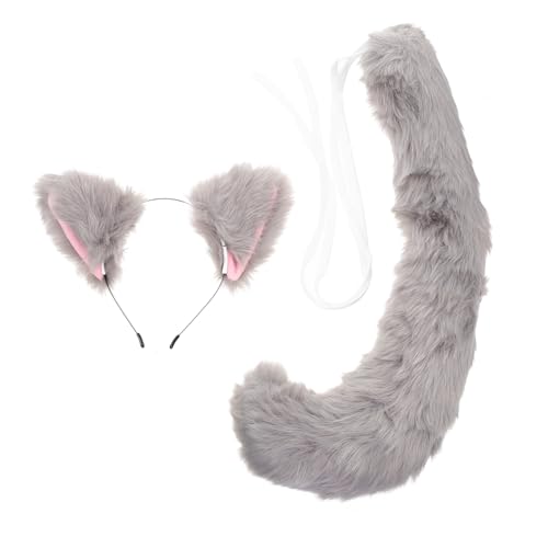 Gatuida Felliger Katzenohren Haarreif mit Fuchsschwanz Cosplay Party Kostüm Zubehör Teiliges für Maskerade Geburtstag Halloween von Gatuida
