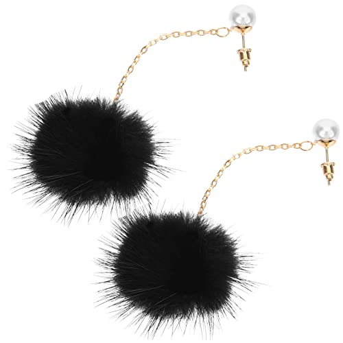 Gatuida Flauschige Lange Ohrhänger mit Pelzkugel und Perle Dangle Drop Ohrringe für Damen und Mädchen Modischer Schmuck für Festivals und Alltag Schwarz von Gatuida