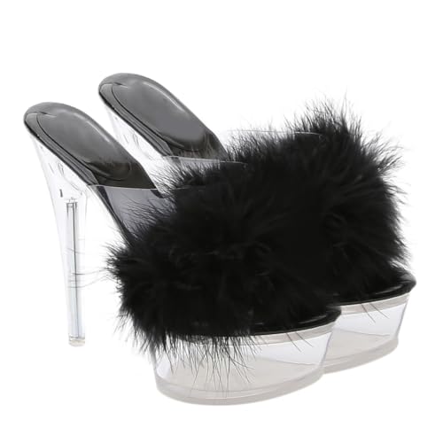 Gatuida Fluffy High Heeled Slippers Damen Transparent Sandalen Dünne Absätze Sommer Schuhe Elegant und Komfortabel von Gatuida