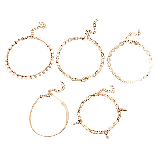 Gatuida Fußkettchen Damen Goldfarben Punk Herz Anhänger Runde Schlangenkette mit Strass Verstellbar Boho Schmuck für Strand Festival Alltag von Gatuida