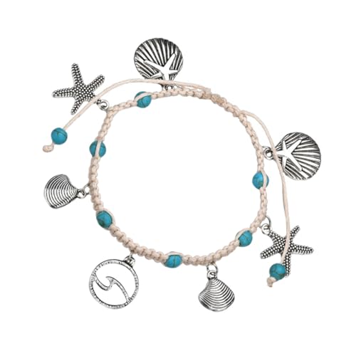 Gatuida Geflochtenes Fußkettchen mit Muscheln Verstellbares Damen Fußschmuck Armband für Strand Sommerparty und Urlaub Eleganter Knöchel Schmuck für Frauen und Mädchen von Gatuida