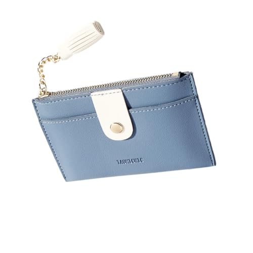 Gatuida Geldbörse Damen Zippered Holder Kleine PU Portemonnaie Kurz mit Quaste Tragbar Kartenetui Klein Münzfach Blau von Gatuida