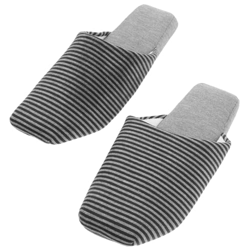 Gatuida Gestrickte Hausschuhe mit Gestreiftem Muster Weiche Baumwoll Innensohle Rutschfest und Langlebig Komfortable Indoor Pantoffeln für Herren als Hotel oder Gästepantoffeln von Gatuida