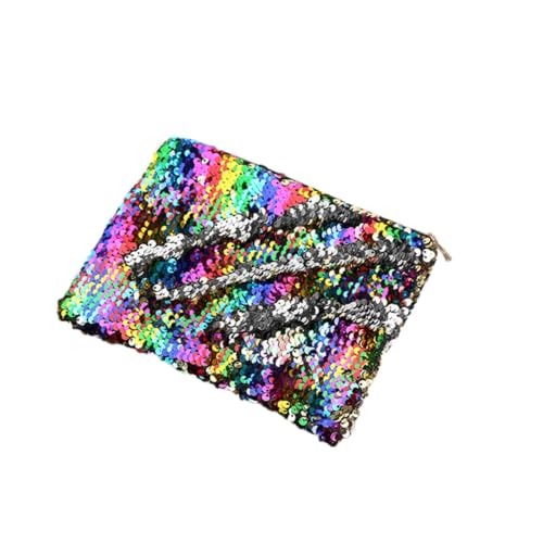 Gatuida Glitzer Pailletten Federmäppchen Klein mit Reißverschluss Multifunktionale Stifttasche für Mädchen und Studenten PU Material Waschbar Modisch in Regenbogen und Silber für Schule von Gatuida