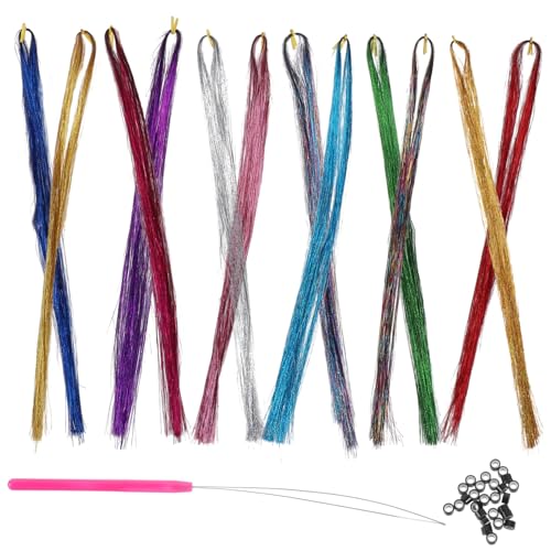 Gatuida Glitzernde Haarsträhnen mit Silikon Buckles und Häkelnadel Bunte Haarverlängerungen zum Einflechten Vielseitige Haar Deko für Partys Festivals und Alltag von Gatuida
