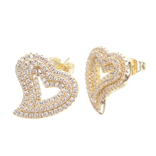 Gatuida Gold Plattierte Herz Ohrstecker mit Funkelnden Zirkonia Vintage Langlebige Kupferbasis Modischer Schmuck für Damen und Mädchen Geeignet für Alltag und Festlichkeiten von Gatuida