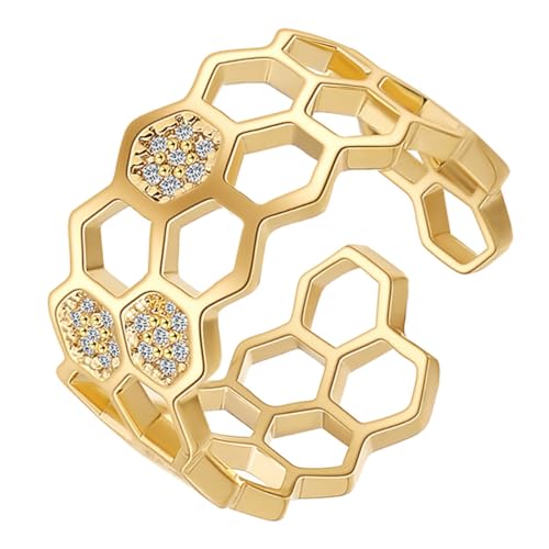 Gatuida Gold Ring Damen Offener Fingerring mit Geometrischem Hohl design Eleganter Modeschmuck für Alltag und Geschenk von Gatuida