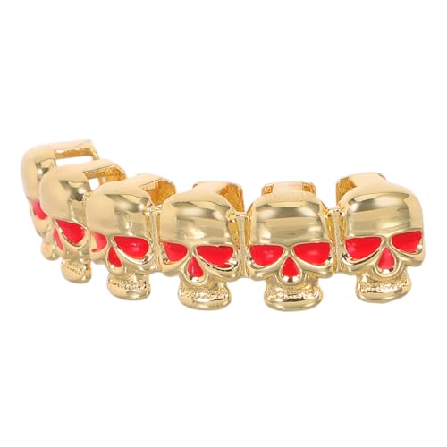 Gatuida Goldene Hip Hop Zahngrills mit Totenkopf Design Einzelreihe Auffälliger Mundschmuck für Herren Halloween Party Zubehör Modischer Fake zahnschmuck für Streetwear Gatuida Goldene Hip Hop Zahngrills mit Totenkopf Design Einzelreihe Auffälliger Mundschmuck für Herren Halloween Party Zubehör Modischer Fake zahnschmuck für Streetwear von Gatuida