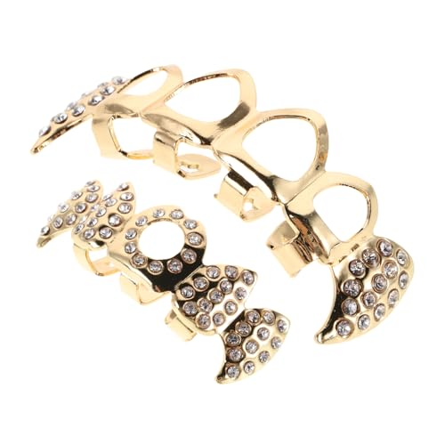 Gatuida Goldener Vampir Zahngrill mit Hohlem Design Bequeme Hip Hop Fake Teeth Caps aus Kupfer mit Strassverzierung für Halloween Cosplay und Themenpartys von Gatuida