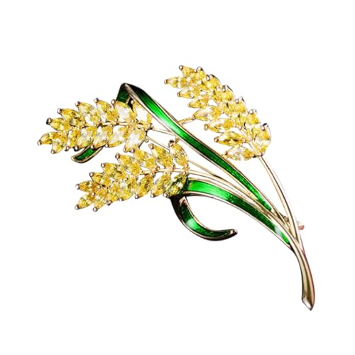 Gatuida Goldfarbene Emaille Brosche mit Zirkonia Anstecknadel für Kleidung und Taschen Glänzende Weizenähren Brosche für Party und Festliche Anlässe von Gatuida