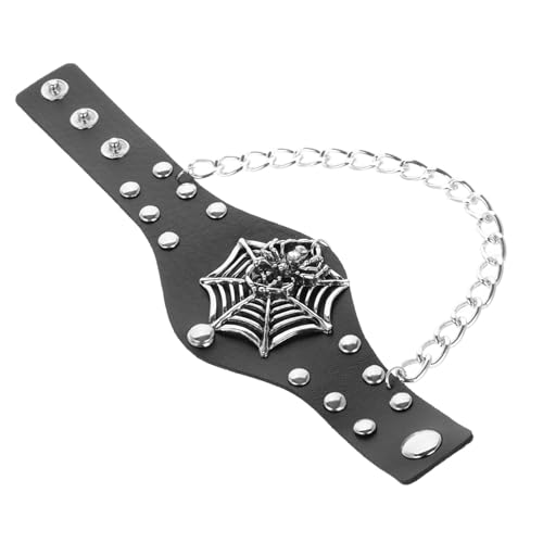 Gatuida Gothic PU Lederarmband mit Halloween Spinnennetz Motiv Verstellbares Breites Unisex Armband im Punk stil Robustes Kunstleder Manschettenarmband für Männer und Frauen Stylisches von Gatuida