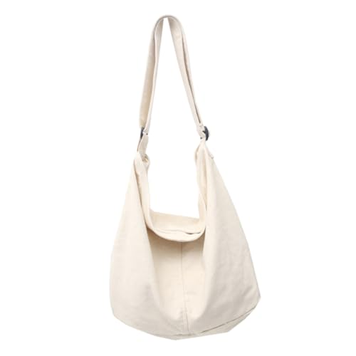 Gatuida Große Canvas Schultertasche Damen Verstellbar Leichte Freizeit Umhängetasche Geräumige Stofftasche für Reisen Einkaufen und Alltag Schlichte Weiße Handtasche mit Vielseitiger von Gatuida
