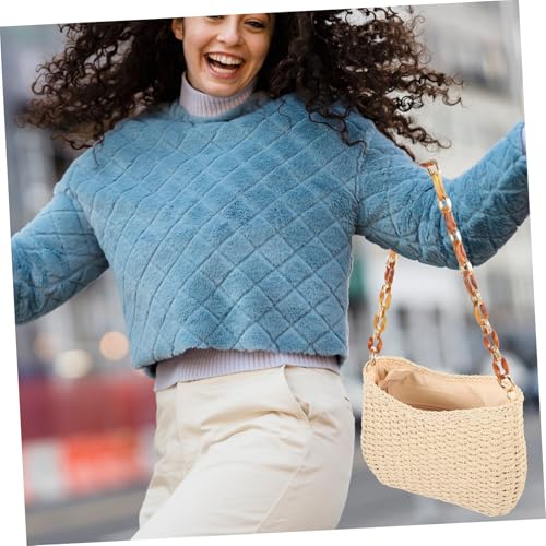 Gatuida Große Handgewebte Strohtasche Damen Strandtasche aus Natürlichem Material Leichte Schultertasche mit Kettengurt Vielseitige Einkaufstasche für Reisen und Alltag Modischer von Gatuida