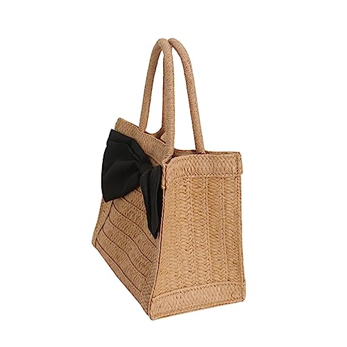 Gatuida Große Kapazität Geflochtene Strohtasche mit Schleife Leichte Einkaufstasche für Damen Strandtasche und Alltag Robuste Handtasche mit Farbe und Strapazierfähiger Wiederverwendbar von Gatuida