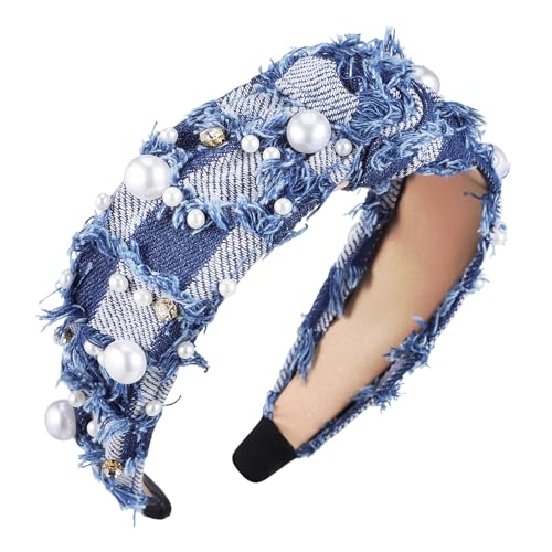 Gatuida Jeans Haarband Damen Geknotetes Strass Stirnband Breites Modisches Haar Accessoire für Partys Denim für Damen und Mädchen von Gatuida