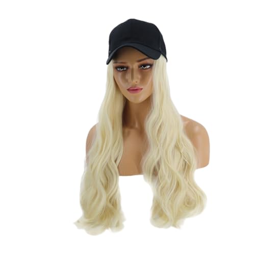Gatuida Haarverlängerung Hut Mode Seidig Damen Mütze Wellig Kopfbedeckung Damen Perücken Welle Beläge Hochzeit Lang Party Menschliche Haarperücke Motorhaube Hut Mit Lockigem Haar Hüte von Gatuida