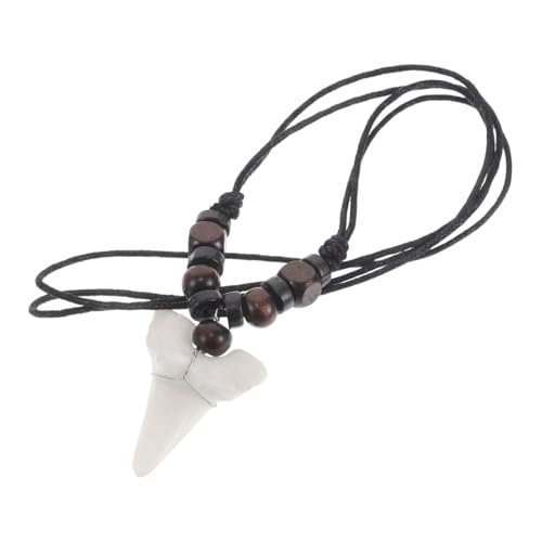 Gatuida Halskette mit Haifischzahn Retro Surfer Halskette Verstellbare Holzperlenkette für Männer Handgewebt Strandaccessoire von Gatuida