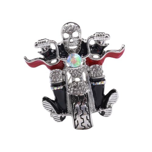 Gatuida Halloween Brosche Schädel mit Motorrad Silberfarbener Anstecker für Damen Modisches Schmuck Accessoire für Kleidung Schal und Partydekoration Fein Verarbeitet und Stylisch von Gatuida