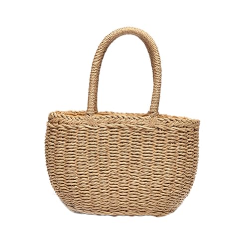 Gatuida Handgefertigte Damen Handtasche aus Weizenstroh Tragbare Tote Bag mit Kordelzug Große Kapazität Khakifarbene Umhängetasche für Freizeit und Alltag von Gatuida