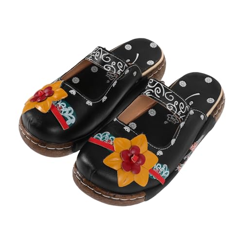 Gatuida Handgefertigte Ethno Sandalen Damen Sommer Leichte Blumenmuster Sandalen mit Gepolsterter Dicker Sohle Bequeme Atmungsaktive Freizeit und Strandschuhe von Gatuida