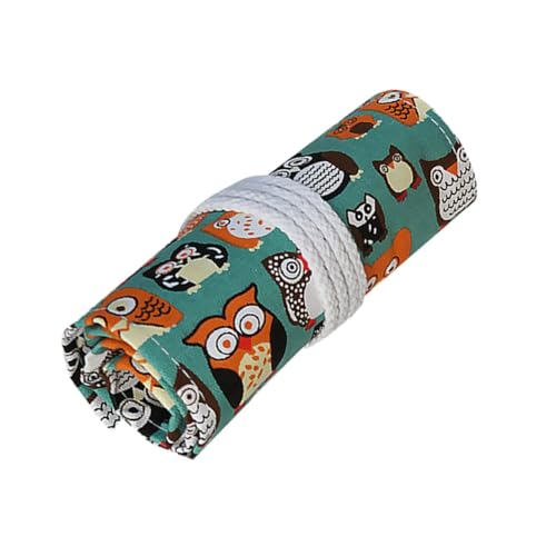 Gatuida Handgefertigte Federmäppchen Stifterolle mit Eulenmotiv Roll up Design Langlebig Grün für Schüler Schreib Zeichengeräte Organizer Tasche von Gatuida