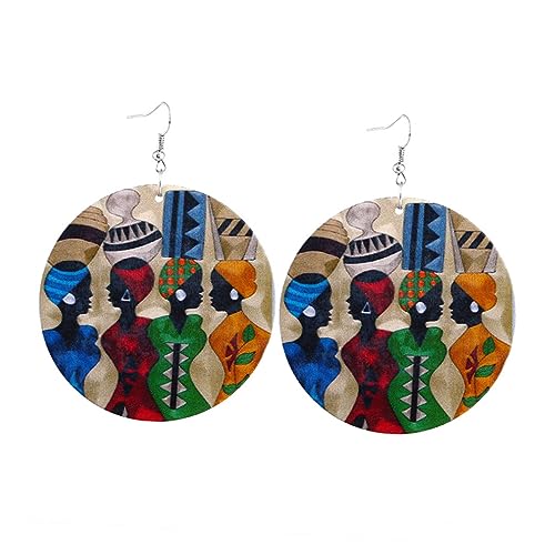 Gatuida Handgefertigte Geometrische Holzohrringe Damen Afrikanischer Stil Einseitig Bemalt Skinfreundlich Langlebig Modisch Ästhetisch Schmuck für Frauen und Mädchen von Gatuida
