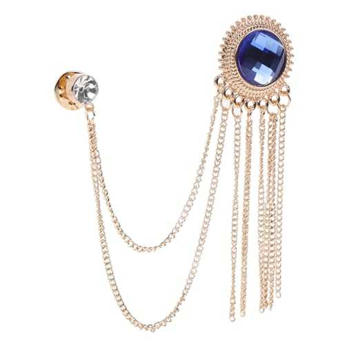 Gatuida Herren Anstecknadel mit Goldfarbener Kette und Blauer Schmuckverzierung Vintage Brosche für Anzug Revers Modisches Accessoire für Festliche Anlässe und Alltag von Gatuida