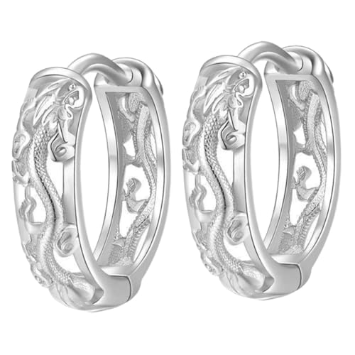 Gatuida Herren Creolen Ohrringe mit Drachenmuster Retro Ethno Stil Hoops Modisch Vielseitig für Alltag Bühne Party Silberfarben Schlicht und Ansprechend von Gatuida