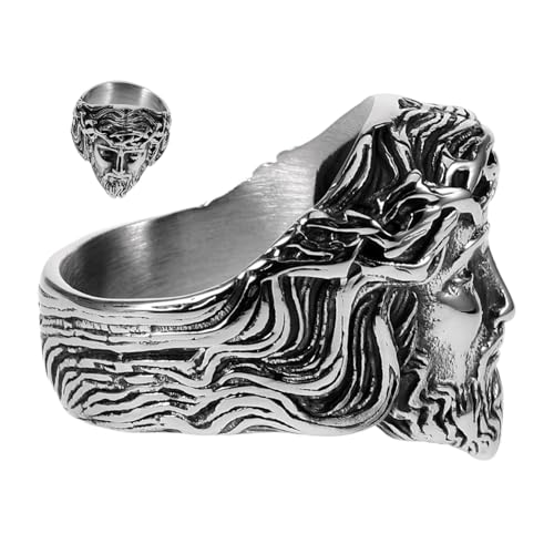 Gatuida Herren Edelstahlring mit Vintage Jesus Retro Gestalteter Langlebiger Modeschmuck Komfortabel und Robust Stilvoll für Alltag und Besondere Anlässe von Gatuida