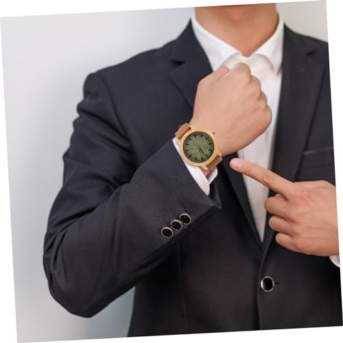 Gatuida Herren Holzarmbanduhr Natürlichem Bambus mit Echtlederarmband Leichte Vintage Uhr für Männer und Langlebige Holzarmbanduhr für Alltag und Beruf Grüne Verawood Oberfläche von Gatuida