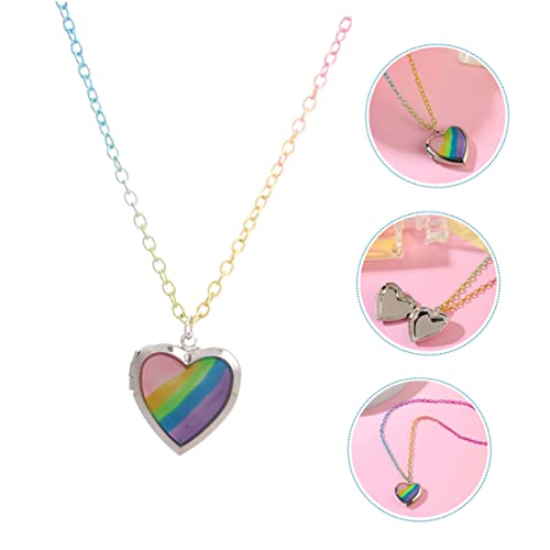 Gatuida Herzanhänger Halskette mit Bildfach Zarte Bunte Kette für Mädchen Dekorativer Modeschmuck Einzigartiges Langlebiger Metallanhänger Farbenfrohes Design von Gatuida