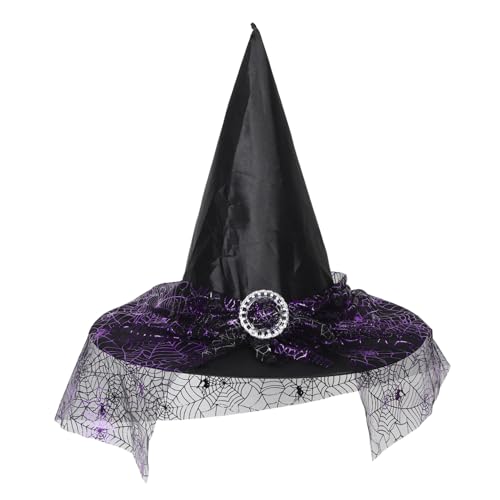 Gatuida Hexenhut Mit Spinnennetz-aufdruck Eleganter Schwarzer Und Violetter Hut Für Damen Halloween-kostüm-accessoire Party-dekoration Leichtes Netzmaterial Tragbar Für Festivals Und von Gatuida
