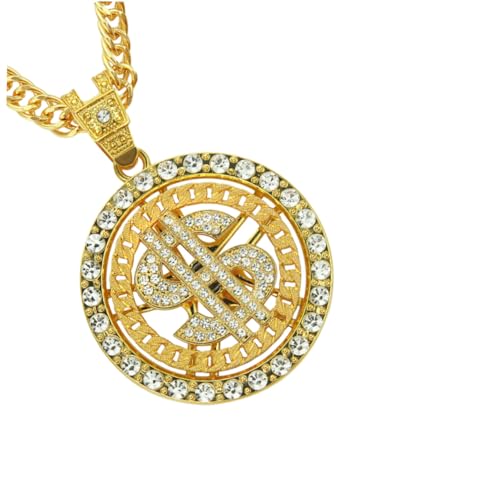 Gatuida Hip Hop Kette Herren Gold Anhänger mit Strass Dollarzeichen Kreative US Dollarzeichen Halskette für Männer Leichtes Langlebiges Alloy Schmuckstück für Party und Alltag von Gatuida