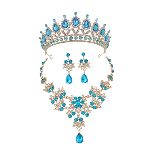 Gatuida Hochwertiges Brautschmuck mit Himmelblauem Haarreif Halskette und Ohrsteckern Eleganter Schmuck für Hochzeit Geburtstag Party und Festliche Anlässe von Gatuida