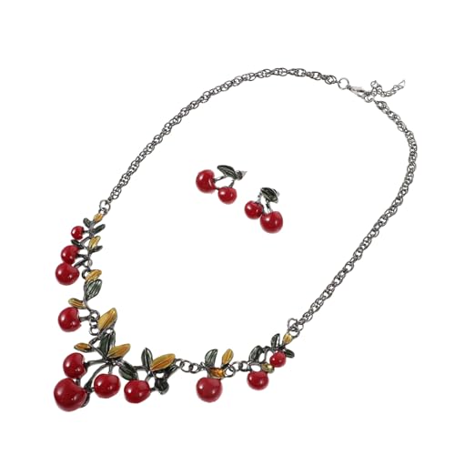 Gatuida Hochzeits Schmuckset Damen Kirsche Halskette und Ohrringe für Mädchen Robustes Material Elegantes Design Geeignet für Besondere Anlässe Wie Hochzeit Party Valentinstag von Gatuida