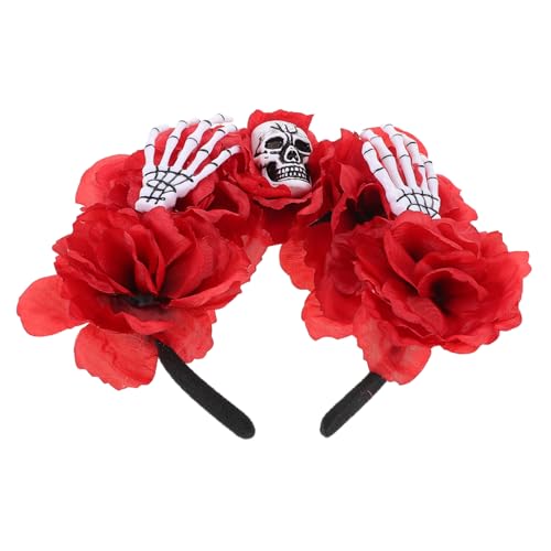 Gatuida Horror-stirnband Mit Totenkopf Und Knochenklaue-design Künstliche Rote Rosenblüten-verzierung Leichtes Und Bequemes Haar-accessoire Für Kostümpartys Und Halloween-dekoration von Gatuida