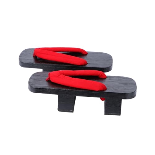 Gatuida Japanische Clogs Holzschuhe Sommer Unisex Plattform Sandalen Rote Streifen Schwarz Holz Zwei Stäbe Bequeme Slipper Passend für Fußbreite von Gatuida