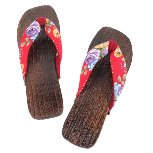 Gatuida Japanische Damen Holzclogs Slippers aus Holz und Stoff Atmungsaktive Bequeme Hausschuhe mit Floralem Design für Wohnzimmer Küche und Strand Traditionell und Modisch von Gatuida