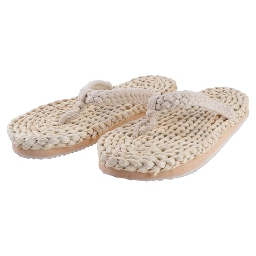 Gatuida Japanische Retro Gras Sandalen Rutschfest Hausschuhe Leichte Bequeme Strand und Freizeitslipper für Damen und Herren Traditionelles Design Atmungsaktiv Vielseitig Einsetzbar Weiß von Gatuida
