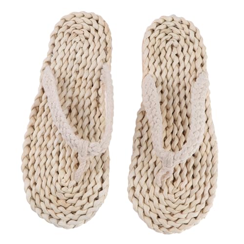 Gatuida Japanische Woven Slipper mit Rutsch Sohle Leichte Outdoor und Hausschuhe für Damen und Herren Entspannte Freizeit Pantoletten im Vintage Stil Atmungsaktiv und Weiß von Gatuida