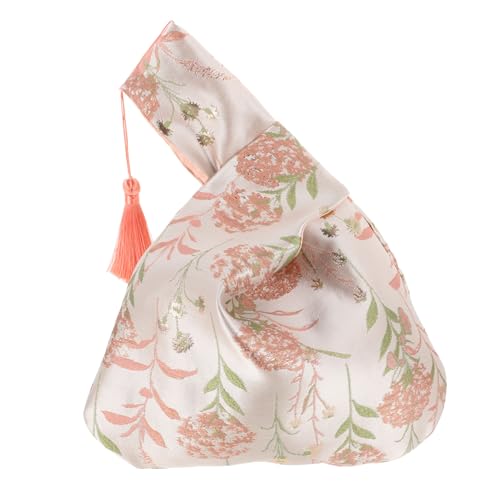 Gatuida Japanischer Stil Handtasche Kleine Stofftasche mit Knotendesign Vielseitige Damen Wristlet Geldbörse aus Hanfu Handtasche für Alltag und Festliche Anlässe Rosa von Gatuida