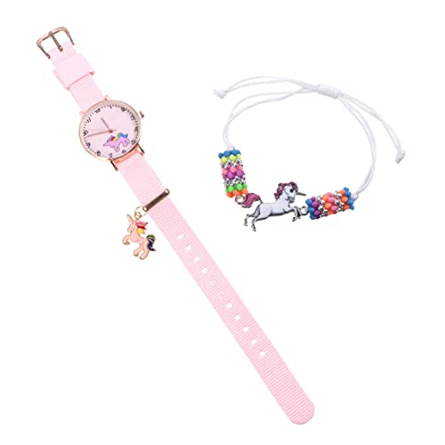 Gatuida 2stücke Einhorn Armbanduhr Mit Armband Verstellbare Quarz-Uhr Für Mädchen Modische Handgelenk-Accessoires Bunten Designs von Gatuida
