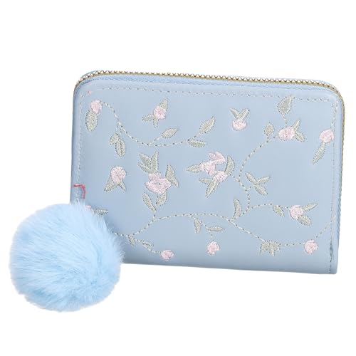 Gatuida Kleine Damen Geldbörse mit Blumenmuster PU Portemonnaie mit Münzfach und Mehreren Kartenfächern Schlanke Mini Brieftasche mit Reißverschluss Praktischer Kreditkartenhalter für von Gatuida