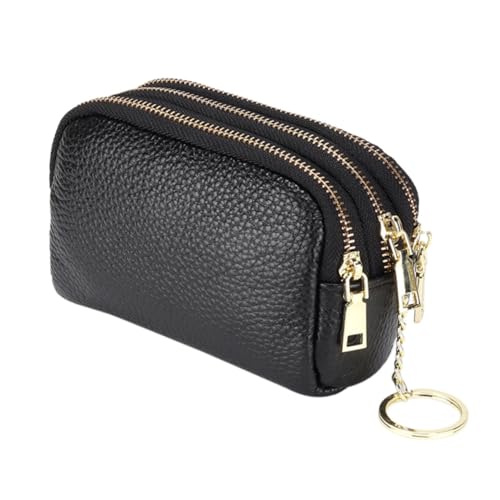 Gatuida Kleine Damen Münzgeldbörse aus Echtem Rindsleder mit Reißverschluss Kompakte Coin Purse mit Schlüsselring Vielseitige Wechselgeldbörse für Karten Münzen und Kleine Kosmetikartikel von Gatuida