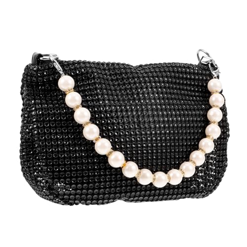 Gatuida Kleine Umhängetasche Damen mit Perlenkette Modische Crossbody Bag für Alltag Party und Urlaub Kompakt und Praktisch Passend für Frühling und Sommer Vielseitige Handtasche Schwarz von Gatuida