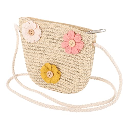 Gatuida Kleine Umhängetasche Stroh mit Blumenverzierung Süße Gewebte für Strand Freizeit Leichte Schultertasche für Kleine von Gatuida