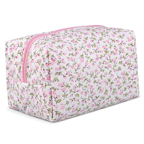 Gatuida Kosmetiktasche Damen Floral Make Up Tasche mit Reißverschluss Tragbare Schminktasche mit Elegantem Blumenmuster Leichter Kulturbeutel für Unterwegs Makeup Organizer und von Gatuida