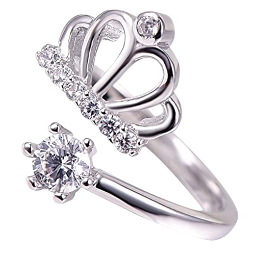 Gatuida Kronring Verstellbarer Offener Ring Strasssteinen Ästhetischer Schmuck für Damen für Valentinstag Geburtstag und Besondere Anlässe von Gatuida