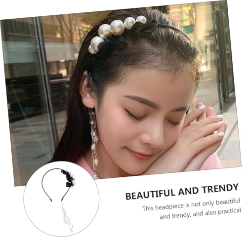 Gatuida Künstliches Perlen haarband mit Abnehmbarem Quasten haarschmuck und Ohrringen Stilvolles Schwarzes Stirnband Modisches Accessoire für Frauen Geeignet für Party Hochzeit und Alltag von Gatuida
