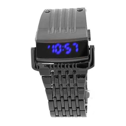 Gatuida LED Digitale Herrenuhr mit Blauem LED Display Legiertem Armband Stunden Anzeige Langlebiges Alloy Modisch und Präzise Schwarz von Gatuida